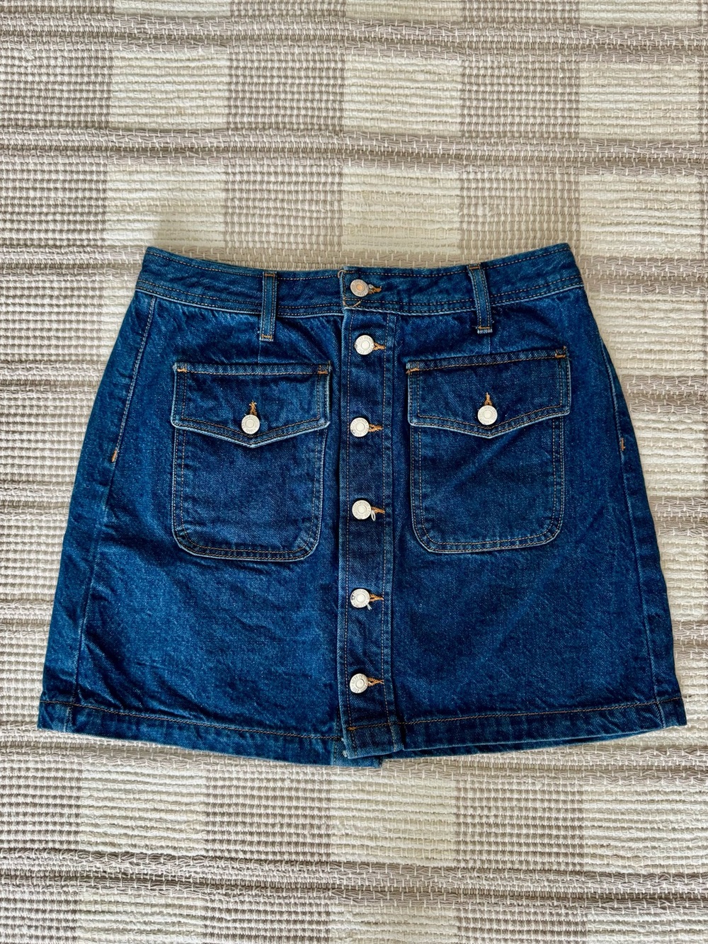 LOFT Dark Blue Button-Front Denim Mini Skirt
